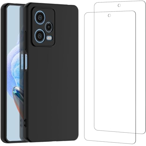 NEW'C Funda para Xiaomi Redmi Note 12 Pro 5G Carcasa Silicona Negra y 2X Protector de Pantalla para Xiaomi Redmi Note 12 Pro 5G Cristal Templado