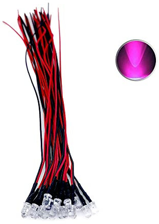 Vrabocry 20x5mm Leds mit 20cm Kabel 12 Volt DC/Led fertig verkabelt (Rosa)