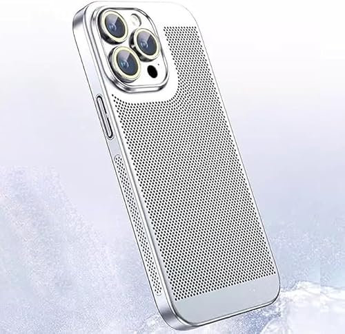 FAFOUR Heat Dissipation Plating Fine Hole Protector Phone Case, Shiny Cooling Breathable Mesh Hard Case, Heat Dissipation Phone Case for iPhone 13 Pro Max Silver