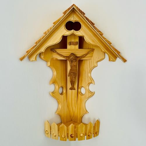 DARLUX Handgefertigter Herrgottswinkel Wand-Eck-Kruzifix-Ikone Holz Kreuz Ecke Schrein Jesus Christus