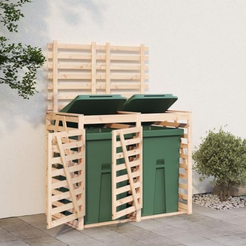 Tidyard Mülltonnenbox für 2 Tonnen Müllbox Mülltonnenverkleidung Mülltonne Müllcontainer Massivholz Kiefer