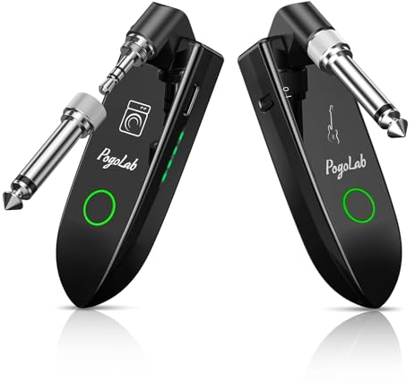 Drahtloses Gitarrensystem Sender-Empfänger UHF, POGOLAB Guitar Wireless System mit 6,35/3,5 mm Stecker, 3 ms Latenz, 164 Fuß, Gitarren-Wireless-Adapter Wiederaufladbares Bass Zubehör