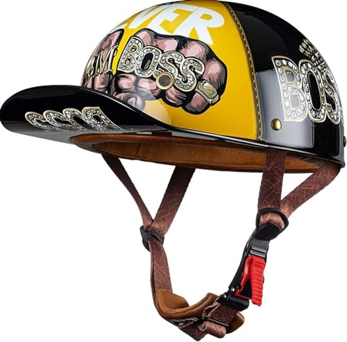 Retro Motorradhelm Halbschalenhelm Mit ECE Zulassung Baseball Cap Helm Jethelm Deutscher Stil Totenkopf Kappe Helm Motorrad Cruiser Roller Cool Helm Für Männer Und Frauen 4,M=56-58cm