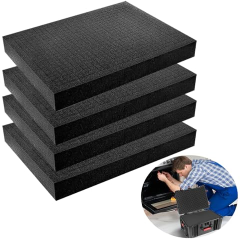 4 Stück 400 x 300 x 50 mm Rasterschaumstoff Würfelschaum, Werkzeugkoffer Kamerakoffer Schaumstoff, Koffereinlage Schutz für Kamera und Werkzeug…