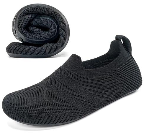 KOWAYI Hausschuhe Herren Haussocken Damen Leichte Geschlossene Hüttenschuhe Atmungsaktive Slipper Cozy Pantoffeln Unisex Barfußschuhe Schwarz-HEISE-39