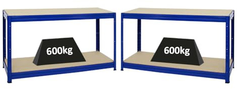 PROREGAL Mega Deal 2er-Set Höhenverstellbare Werkbank Dino 90x160x60cm Traglast 600kg Blau, Werktisch, Arbeitstisch