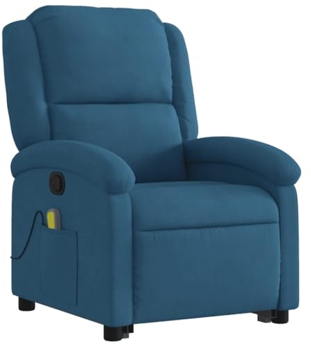 vidaXL Massagesessel, Sessel mit Aufstehhilfe, Relaxsessel mit Liegefunktion Vibrationsfunktion, Fernsehsessel Liegesessel Aufstehsessel, Blau Samt