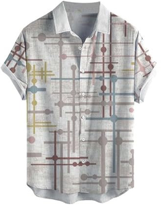 NQyIOS T-Shirts for Men UK, Mens Shirts Short Sleeved Shirts Summer Striped Casual Shirt Button Down Hawaiian Shirt for Beach Holiday Regular Fit Summer Printed Family Cruise Shirts Tshirt