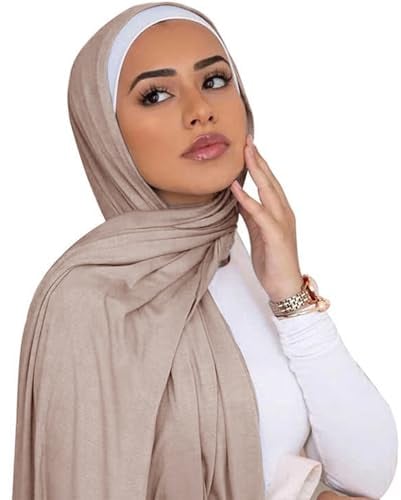 Piewag Hijab Schal für Damen, weiche Baumwolle, muslimisches Jersey, Hijab, Kopftuch, modisch, langer Schal, Helles Braun, Einheitsgröße