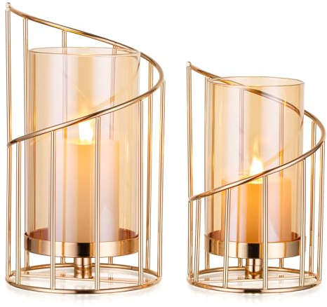Portavelas de cristal dorado para boda: cilindro de cristal Romadedi con base de metal para velas, velas de té, portavelas para exteriores, para decoración de mesa, fiestas, interiores, cumpleaños,