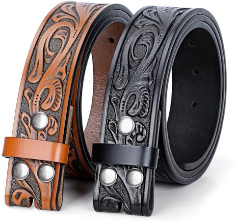 SANSTHS 2 Pack Western Gürtel für Herren ohne Schnalle, Cowboy Gürtel für Damen Western Leder Gürtel Riemen für Jeans, Schwarz & Braun