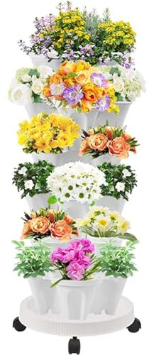 ZJTBDATG Planteur de Fraise Empilable Jardinière Verticale Tour à Fleurs Multicouche Combinaison Verticale Planteur d'herbes à Quatre pétales Pot de Fleur en Plastique avec Plateau,D,6pcs