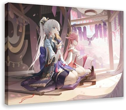 PPLKLkj Genshin Impact Yae Miko, Anime-Poster, Wandkunst, Dekordruck, Bild Gemälde für Wohnzimmer, Schlafzimmer, Dekoration, 50 x 75 cm