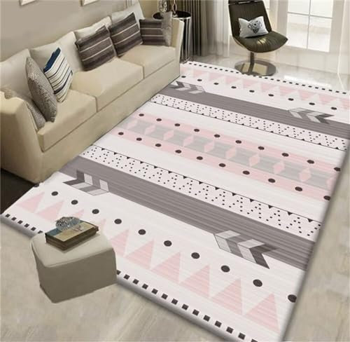 Tapis D Eveille Bebe Rug Rose Gris Design géométrique Dressing Tapis Balcon Couloir Accessoires Tapis Chambre Fille Ado 160X270CM