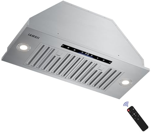30 Cooker Hood, Integrated Cooker Hood with 750 CFM - Convertible Cooker Hood without Pipes - Stainless Steel Oven Hood with 4 Speed Settings and