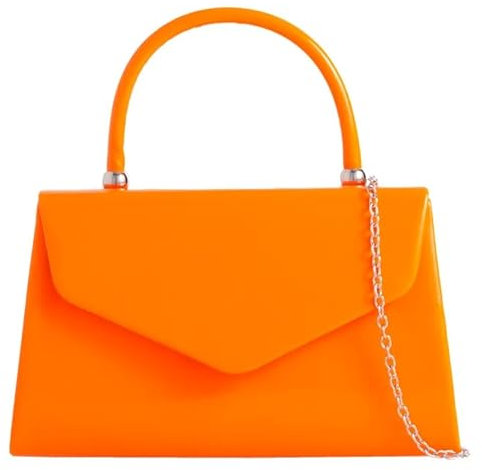 fi9® BNWT Retro Tote Patent Leather Bridal Wedding Evening Handbag Party Purse Clutch Shoulder Hand Bag (Neon Orange)