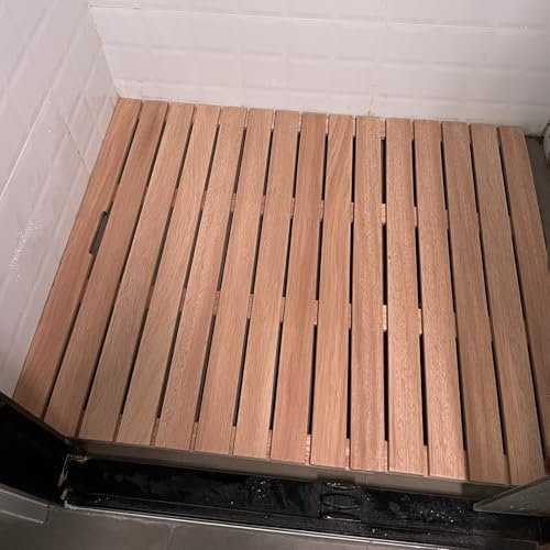 Tarima Ducha 30 40 50 60 70 80 90 100 110 120 Cm Alfombra de Baño de Madera, Rejilla de Desagüe de Ducha Antideslizante, Alfombra de Baño de Madera para Entrada, Sauna, Spa, Patio, Piscina(30cmx30cm(1