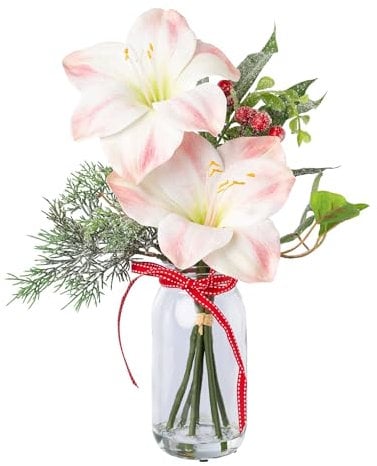 CREATIV green Amaryllisgesteck im Glas 40 cm in rosa I Weihnachtsgesteck I weihnachtliche künstliche Amaryllis im Glas I hochwertig & stilvoll I künstliche Blumendeko