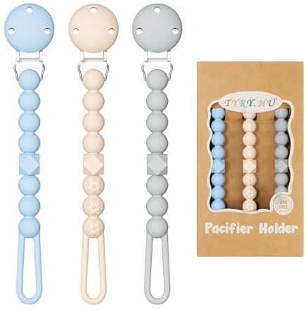 TYRY.HU Schnullerkette Silikon Junge und Mädchen Einteilig Dummy Clips Schnuller Ketten Halter Beißring für Babydusche Geschenk für Neugeboren,3 Stücke