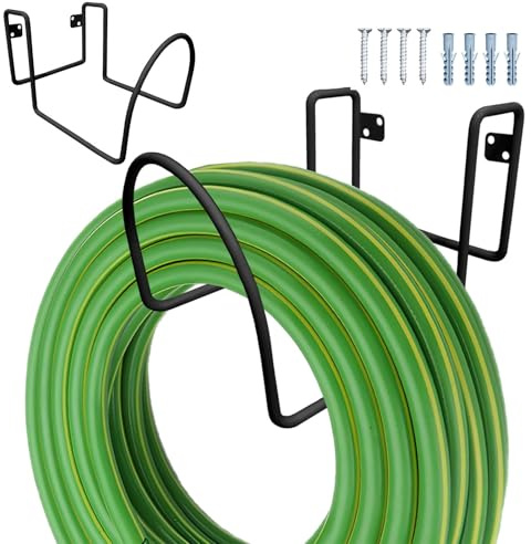MWZBTG Supporto porta tubo, supporti per tubo esterno - Supporto per tubo da giardino resistente - Supporto per tubo 'acqua in metallo, supporto a parete per organizer di stoccaggio, gancio per tubo