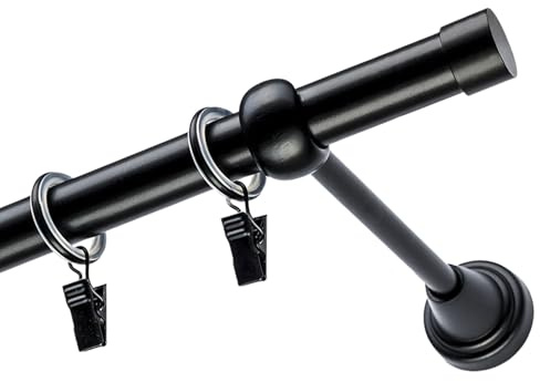 Voppi Gardinenstange schwarz einzeln mit Träger 360 cm Durchmesser 19mm Set mit leisen Froschringen mit Endkappen minimalistisch