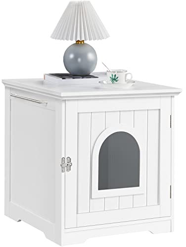 Yaheetech Beistelltisch Stabiler Couchtisch mit Handtuchhalter Moderner Katzenschrank fürs Verdecktes Katzenklo für Wohnzimmer, 48,5 × 51 × 51,5 cm