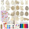 ILMFMY 400 Stück Ostern Basteln Kinder Set| Holzanhänger Ostern zum Bemalen mit Ostereier & Küken Wasserfarbstifte,Strass,Schnur & Aufkleber für DIY Osterdeko– Holzbastelset Geschenk Kinder