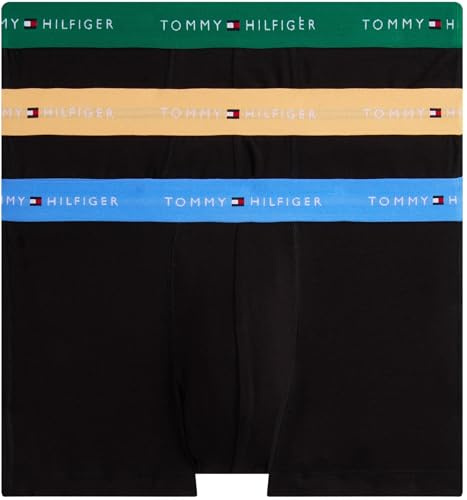 Tommy Hilfiger Men’s 3 Pack Trunks with Logo Waistband, Multicolor (Brl Orng/Blu Spel/Nouv Grn), XXL