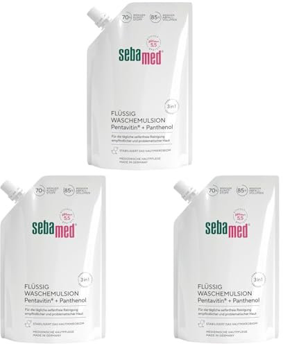 Sebamed Flüssig Wasch-Emulsion Nachfüllbeutel 400 ml, Reinigung für empfindliche und problematische Haut, hilft gegen Reizungen und Austrocknung, zur Hand-, Gesichts- und Körperreinigung geeignet