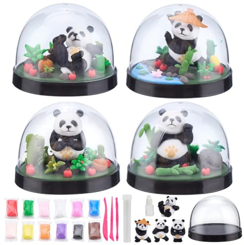 WEBEEDY 4 Set DIY Panda Schneekugeln Kit Machen Sie Ihre Eigenen Tiere Wasserkugel Kit Mit 4 Stilen Panda Figuren Und Komplette Werkzeuge Urlaubs Geburtstagsgeschenk Party Dekoration