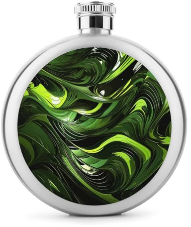 Flasque en acier inoxydable avec motif serpent vert abstrait - Bouteille à vin circulaire portable pour camping, pêche, fête de mariage - 140 ml