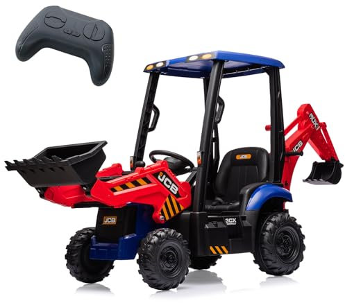 4 In 1 Elektro Bagger & Bulldozer, 12V Kinder Elektrofahrzeuge Mit Fernbedienung, Frontlader, Bagger, Hupe, Eva-Reifen