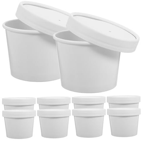 Alipis 10pcs 8oz Paper Soup Cups Lids, Sturdy Takeaway Porridge and Snack Bowls for Travel and Takeout, White Thickened Portable Hot Soup Containers