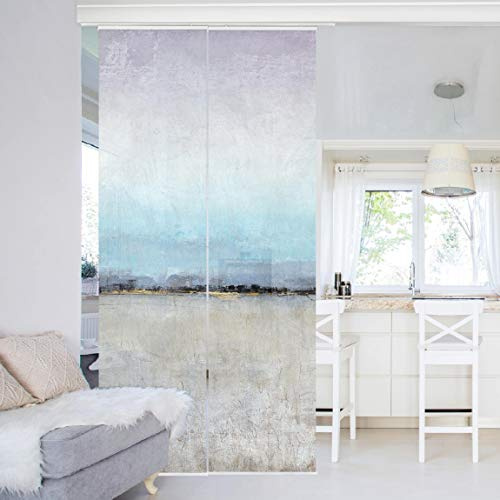 micasia Schiebegardine halbtransparent 60er Paneel Klett Strand Textil lichtdurchlässig - Motiv Abstrakt Flächenvorhang grau Wohnzimmer Schlafzimmer 1889 (120x250 cm - 2er Set)