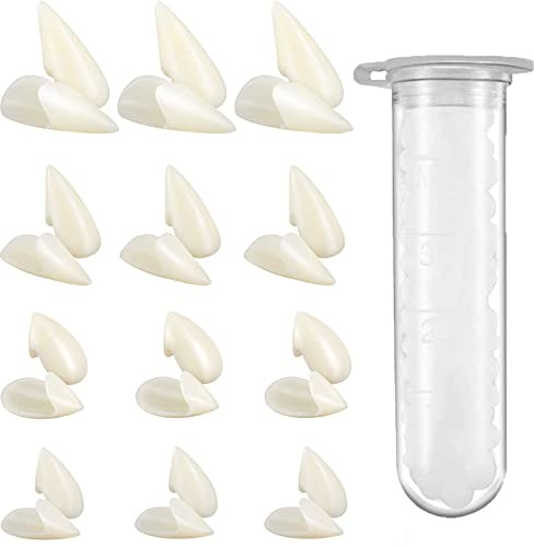 12 Paar Vampir Zähne Kit, 4 Größen Vampir Fangs mit 1 Rohr Zähne Pellets Klebstoff, Halloween Zähne Zahnersatz Requisiten Zähne für Karneval Halloween Party Cosplay