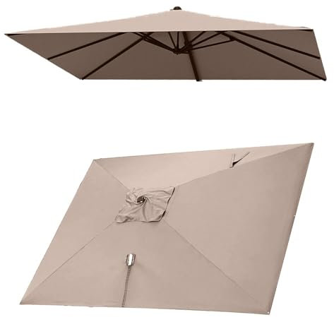 Parasol déporté rectangulaire 8 baleines 3 x 4 m, housse de rechange for parasol de terrasse, parasol déporté, toile pare-soleil for piscine, jardin, arrière-cour(Khaki,Double top 3x4m(10' x 13'))