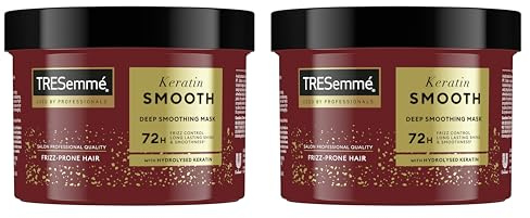 TRESemmé Anti-Frizz-Haarmaske Keratin Smooth, 2 x 420 ml | Bei Glattem Haar, Für Glänzendes und Seidiges Haar, Bis zu 72 Std Anti-Frizz-Wirkung, Mit Hydrolysiertem Keratin und Marulaöl