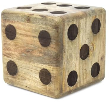 Large Wooden Dice Stool | Rustic Die-Shaped Doorstop | Mango Wood Dice Ornament - 30cm