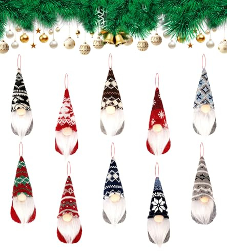 10 duendes de Navidad para colgar, árbol de Navidad colgante, decoración de gnomo sueco, adornos, peluche, Papá Noel escandinavo, elfo peluche, árbol de Navidad, decoración navideña