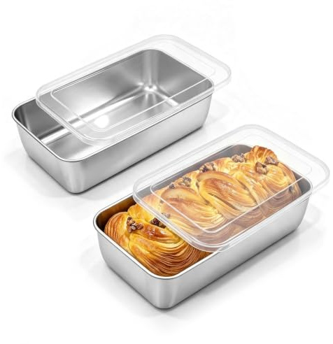 wiksite Loaf Tin Set of 2, Stainless Steel Baking Tray Brownie Tin Bake Sheet Pans, Mini Bread Tins for Baking Banana, Bread, Lasagna, Cake, Cooking, Oven & Dishwasher Safe -1100ml - 18.2x12.9x5.9cm