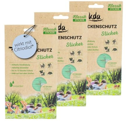 kda Sparpaket 3 x Mückenschutz Sticker 12er Pack Klassik - Anti Mücken Moskito Aufkleber für Babys und Kinder Familien Mückenschutz Insektenschutz Pflaster DEET frei Camping Urlaub Outdoor