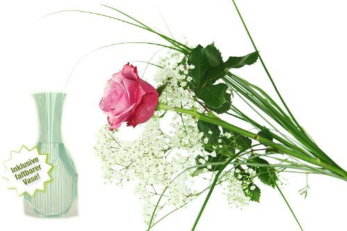 Pinke Rose mit Schleierkraut und Gräsern - Inklusive Vase und Grußkarte