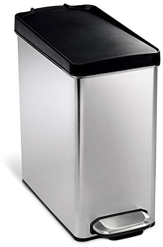 simplehuman, cubo estrecho con pedal, acero inoxidable cepillado con tapa de plástico, 10 L