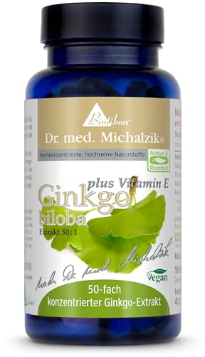 Ginkgo plus Vitamin E Dr. med. Michalzik - 50-fach konzentriert - mit natürlichem Vitamin E, Acetyl-L-Carnitin und Açaí-Extrakt - ohne Zusatzstoffe - von BIOTIKON®
