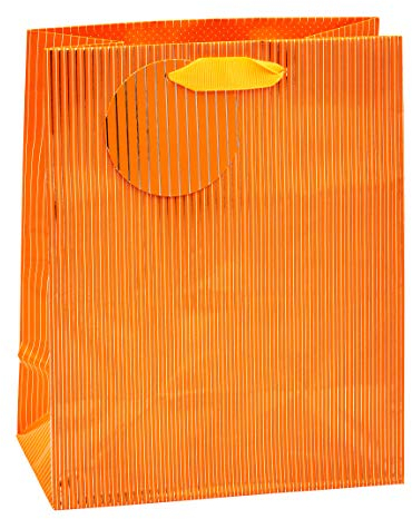 TSI Geschenktüten mit Hot Stamping NADELSTREIFEN, Farbe Orange, 4er Packung, Größe: Mittel (HxBxT 23 x 18 x 10 cm), Art. Nr. 85016-4