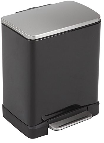 EKO E-Cube Tretmülleimer 20L Metall (32 x 36.6 x 44.5 cm, Dämpfer-System, Fingerabdruck frei, Stay-Open, Abfallbeutelfixierung), matt schwarz
