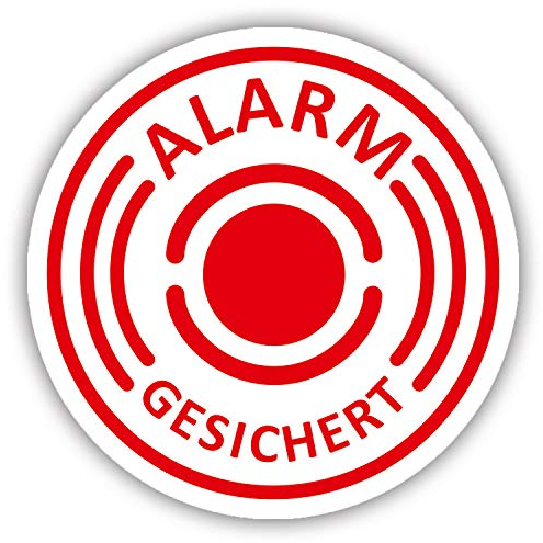 Set de 10 pegatinas alarm-gesichert I pequeño Ø 2 cm I Achtung Gebäude Objekt Alarmanlage I para ventana-cristal, puerta I adhesivo interior reflejado I hin433
