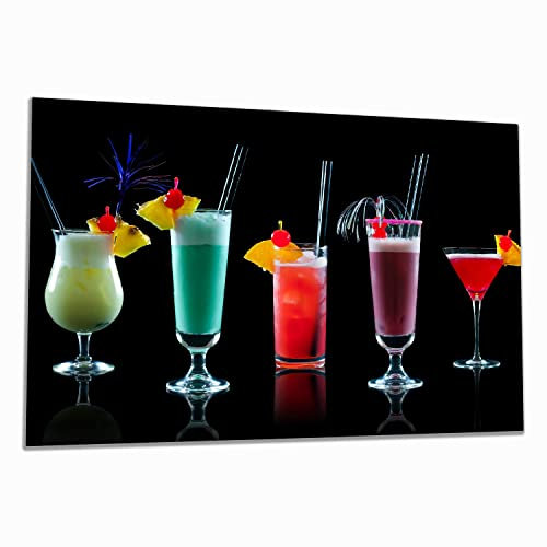 Wallario Herdabdeckplatte/Spritzschutz aus Glas, 1-teilig, 80x52cm, für Ceran- und Induktionsherde, Bunte Cocktails vor schwarzem Hintergrund