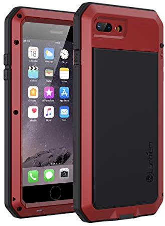 Lanhiem iPhone 7 Plus Case, iPhone 8 Plus Case Tough Armour Heavy Duty Shockproof Metal Case with Built-in Glass Screen, 360 Full Body Protective Cover for 7+ 8 Plus, Dust Proof Design -Red