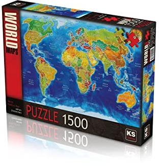 KS Games 22011-Puzzle 1500- Weltkarte-World Map-85cm x 60cm